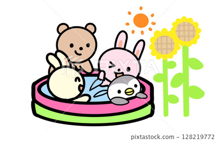 Animals playing in the pool in summer Animals playing in the pool in summer 128219772