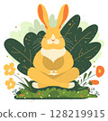 Rabbit hare sit on grass in lotus position buddha meditation in nature 128219915