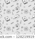 Seamless Halloween pattern with pumpkin,book, spider, stars 128219919