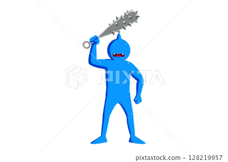 Blue demon stick figure with mouth 128219957