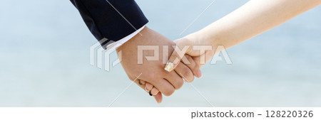 Banner Trust honesty business customer handshake together promise partner. Panorama Businessman teamwork diversity solidarity team Partner hands together. Team meeting shaking hands with copy space 128220326