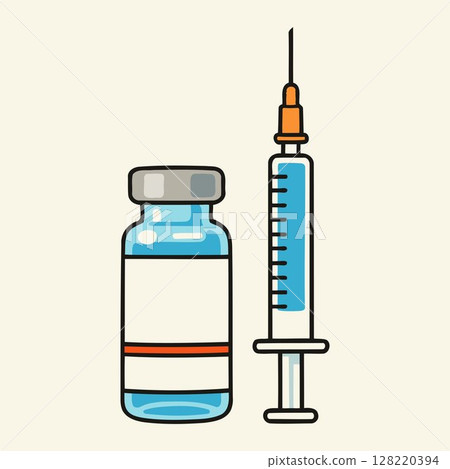 set of medical vaccine vial and syringe illustration 128220394
