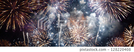 Banner blue Firework celebrate anniversary happy new year 2024, 4th of july holiday festival. Banner blue firework night celebrate national holiday. Countdown new year 2025 festival with copy space Banner blue Firework celebrate anniversary happy new year 2024, 4th of july holiday festival. Banner blue firework night celebrate national holiday. Countdown new year 2025 festival with copy space 128220408