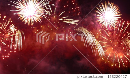 Red Firework celebrate anniversary happy new year 2024, 4th of july holiday festival. red firework in night time celebrate national holiday. Countdown to new year 2025 festival party time event Red Firework celebrate anniversary happy new year 2024, 4th of july holiday festival. red firework in night time celebrate national holiday. Countdown to new year 2025 festival party time event 128220427