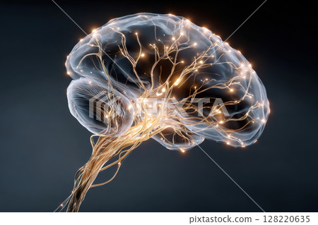 Human Brain with Glowing Neural Network Connections 128220635