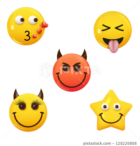 Various Happy 3D Emojis Collection with Diverse Expressions Vector 128220808
