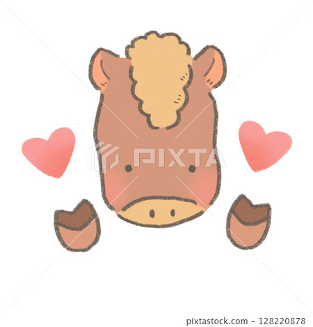 一匹快樂的馬做出和平手勢的可愛插圖 128220878