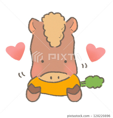 A cute horse eating a carrot deliciously A cute horse eating a carrot deliciously 128220896