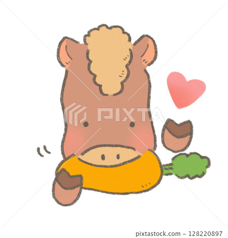 A cute horse eating a carrot deliciously A cute horse eating a carrot deliciously 128220897