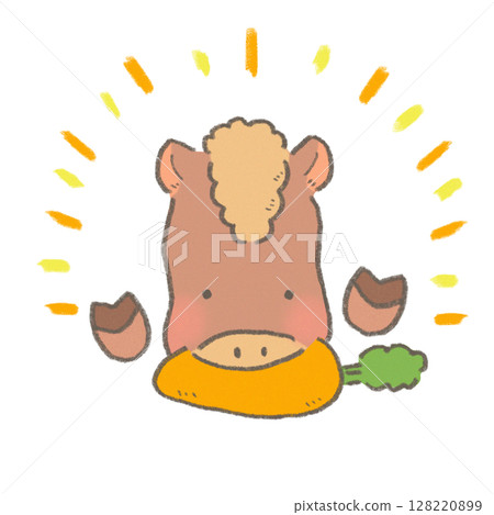 A cute horse eating a carrot deliciously 128220899