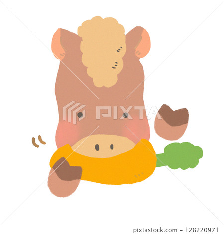 A cute horse eating a carrot deliciously 128220971