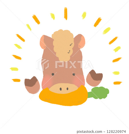 A cute horse eating a carrot deliciously A cute horse eating a carrot deliciously 128220974