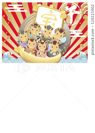 新年賀卡材料 2026新年 生肖七福神 寶船 馬年 馬 明信片模板 設計 插圖 128221002