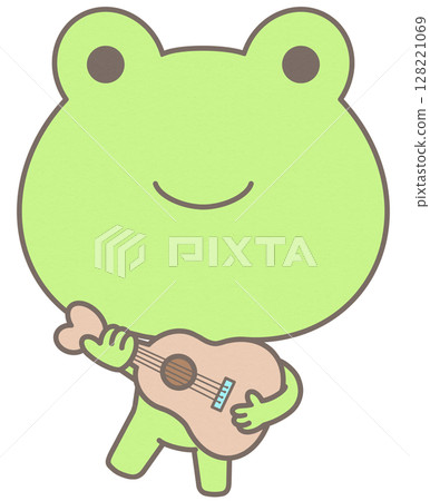 Baby Cute Green Frog playing Guitar 128221069