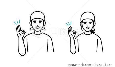 男女酒吧工作人員的頭像做出 OK 手勢 男女酒吧工作人員的頭像做出 OK 手勢 128221432