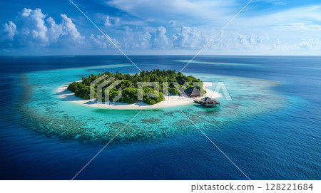 Tropical beach. Summer vacation on a tropical island with beautiful beach and palm trees. Tropical Maldives. Tropical beach. Summer vacation on a tropical island with beautiful beach and palm trees. Tropical Maldives. 128221684