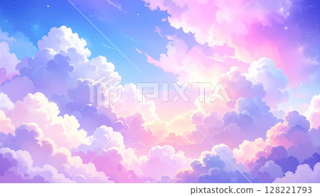 AI 生成的雲朵和閃亮星星的柔和的抽象背景 128221793