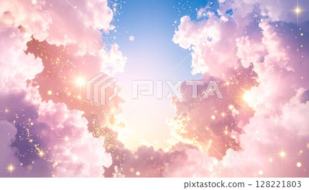 Soft abstract background of clouds and shining stars AI generated 128221803