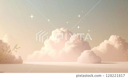 AI 生成的雲朵和閃亮星星的柔和的抽象背景 128221817