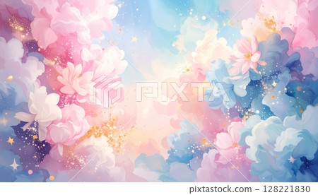 AI 生成的雲朵和閃亮星星的柔和的抽象背景 128221830