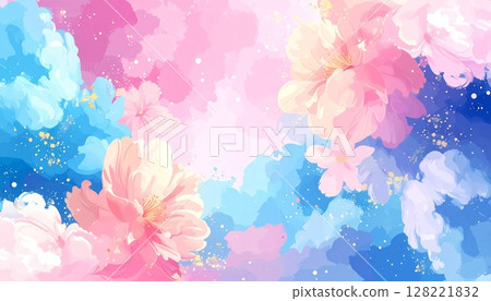 AI 生成的雲朵和閃亮星星的柔和的抽象背景 128221832