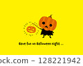 A pumpkin ghost child holding a Halloween pumpkin lantern 128221942