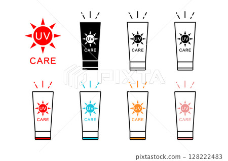 A set of sunscreen icons in various colors 128222483