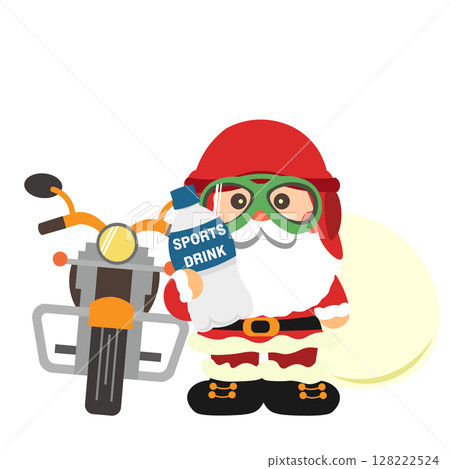 Illustration of Santa holding a bike and a sports drink 128222524