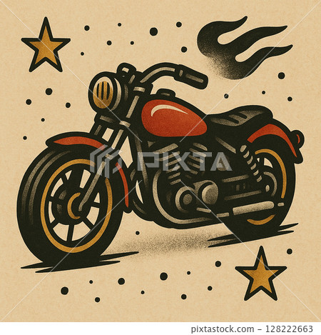 American traditional style bike tattoo flash illustration 128222663