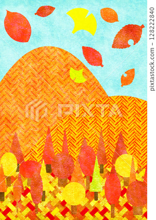 Japanese style pattern of autumn leaves on a mountain vertical background Japanese style pattern of autumn leaves on a mountain vertical background 128222840