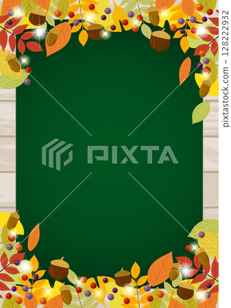 黑板，秋天，秋葉，閃光，可愛，插圖，背景，垂直 128222932