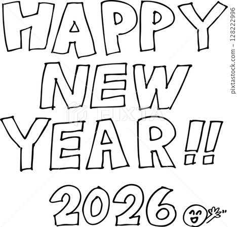 手寫標記字母“2026 年新年快樂” 128222996