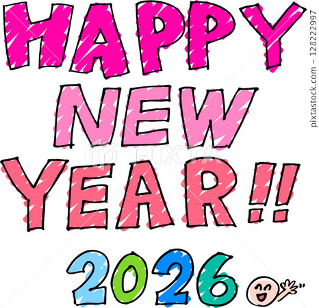 手寫標記字母“2026 年新年快樂” 128222997