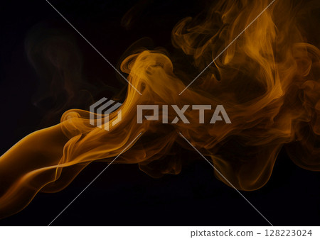 黑色背景上飛揚的棕色煙霧和粉末 128223024