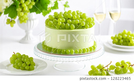 Grape cake decorated with lots of fresh grapes 128223465