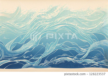 日式藍色波浪紋海洋藝術背景素材 128223537