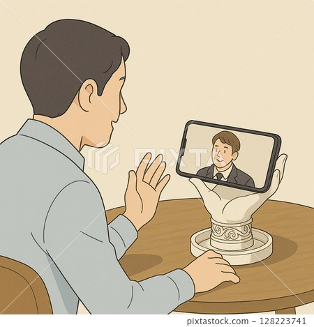 一名男子在智慧型手機上遠端工作的插圖 生成式人工智慧 128223741