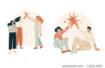 A diverse team joyfully celebrating their remarkable success and fruitful collaboration A diverse team joyfully celebrating their remarkable success and fruitful collaboration 128223805