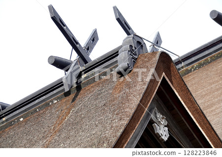 Izumo Taisha Shrine, Sub-shrine, Roof, Gable Decoration (Chigi, Katsuogi) Izumo Taisha Shrine, Sub-shrine, Roof, Gable Decoration (Chigi, Katsuogi) 128223846