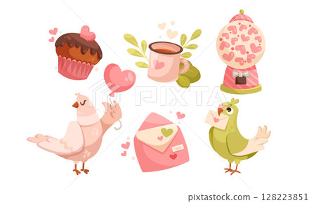 Charming Valentines Day illustrations with delicious treats and adorable animals Charming Valentines Day illustrations with delicious treats and adorable animals 128223851