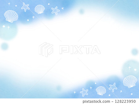 Shell watercolor frame polka dot blue 128223950