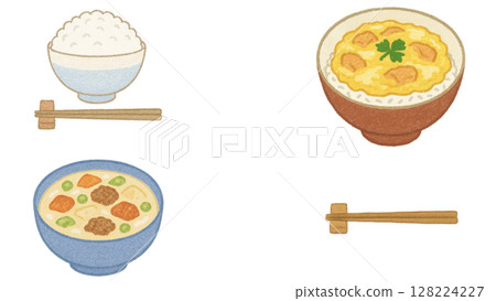 Japanese set meal menu illustration set (crayon) 128224227