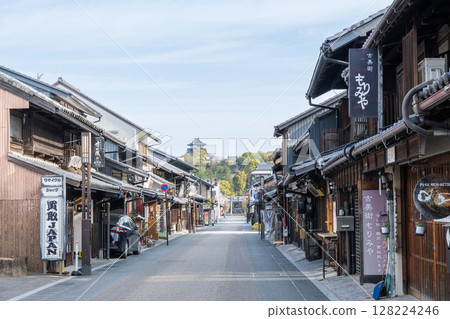 Inuyama Castle Tower and the streets of Inuyama Castle Town (Honmachi Street) in Inuyama City, Aichi Prefecture 128224246