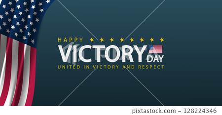 Clean Victory Day Greeting with American Flag and Stars 128224346