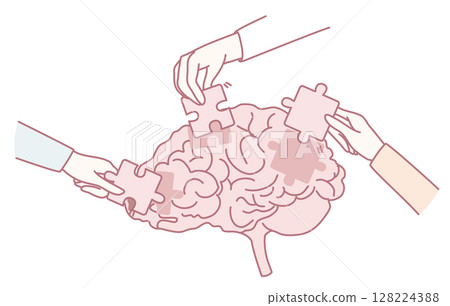 Teamwork in Mental Health An Illustration Depicting Puzzle Pieces Fitting into a Brain Concept 128224388