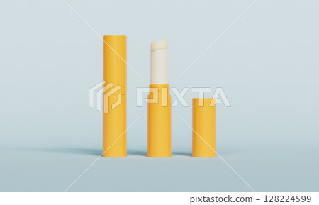 Lip Balm Stick in Yellow Case Mock up. 3D Rendering.  128224599