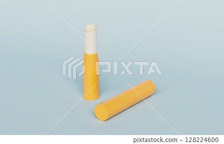Lip Balm Stick in Yellow Case Mock up. 3D Rendering. Lip Balm Stick in Yellow Case Mock up. 3D Rendering. 128224600