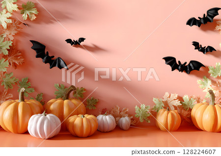 Clean Halloween background with spooky shadows and open space, perfect for design templates, ads, or social posts. 128224607