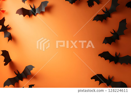 Clean Halloween background with spooky shadows and open space, perfect for design templates, ads, or social posts. 128224611