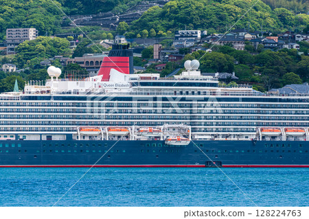 Cruise ship arriving at Nagasaki Port (Queen Elizabeth) from the opposite shore [Nagasaki City] 128224763